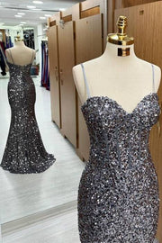 Fashionable Sequined Sweetheart Spaghetti Straps Mermaid Prom Dresses