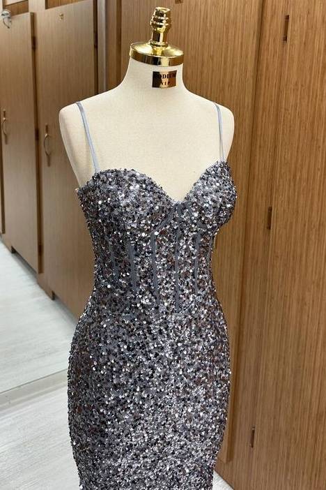 Fashionable Sequined Sweetheart Spaghetti Straps Mermaid Prom Dresses