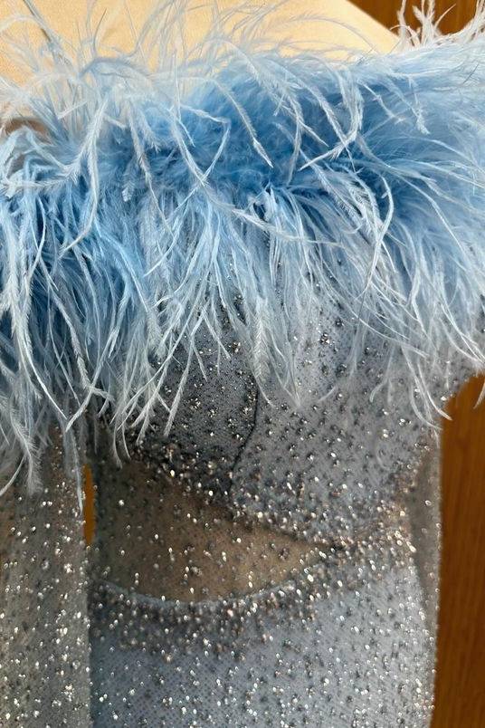 Fabulous Long Sleeves Off-The-Shoulder Sequined Mermaid Prom Dresses with Fur