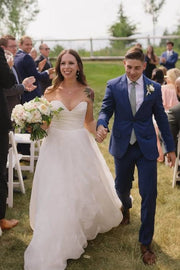 White V-Neck Strapless Long A-Line Tulle Wedding Dresses