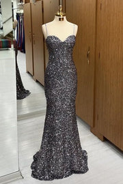 Fashionable Sequined Sweetheart Spaghetti Straps Mermaid Prom Dresses