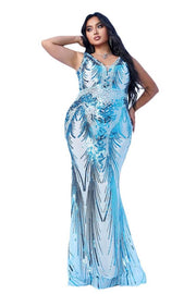 Pool Plus Size Sequined Mermaid V-Neck Evening Dresses with Open Back