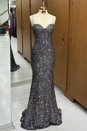 Fashionable Sequined Sweetheart Spaghetti Straps Mermaid Prom Dresses