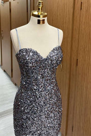 Fashionable Sequined Sweetheart Spaghetti Straps Mermaid Prom Dresses