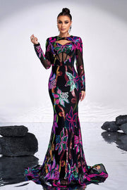 Sequined Mermaid Long Sleeves Evening Dresses