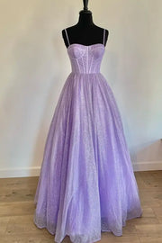 Lavender Floor-Length Strapless Tulle Prom Dresses