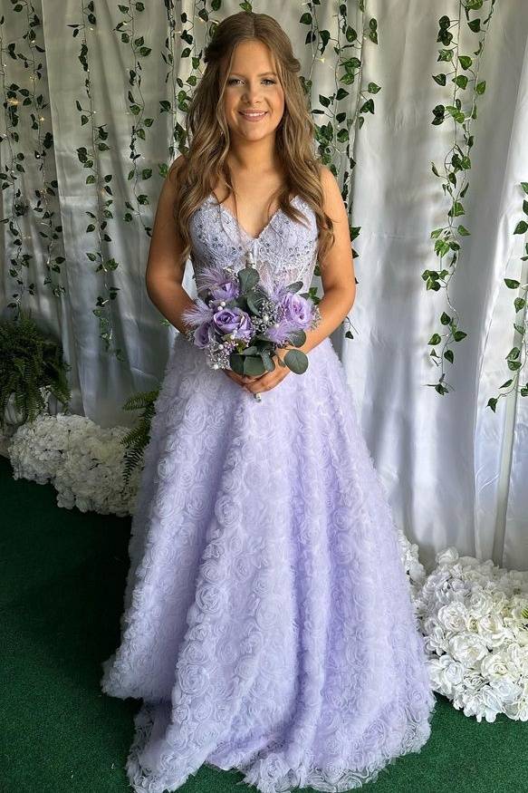 Lavender Sweep Train A-Line Tulle Party Dresses with Lace-Up