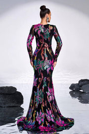 Sequined Mermaid Long Sleeves Evening Dresses