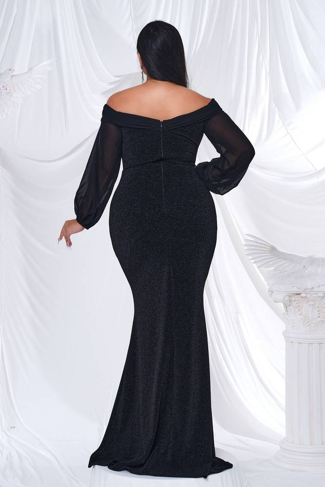 Black Plus Size Off-The-Shoulder Mermaid Sequin Evening Dresses