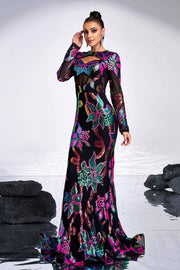 Sequined Mermaid Long Sleeves Evening Dresses