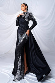 Black Mermaid High Neck Sequin Satin Evening Dresses