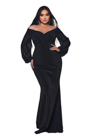 Black Plus Size Off-The-Shoulder Mermaid Sequin Evening Dresses