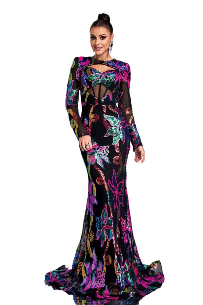 Sequined Mermaid Long Sleeves Evening Dresses