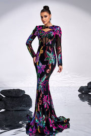 Sequined Mermaid Long Sleeves Evening Dresses