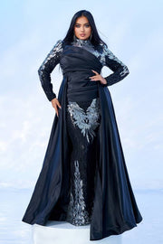 Black Mermaid High Neck Sequin Satin Evening Dresses