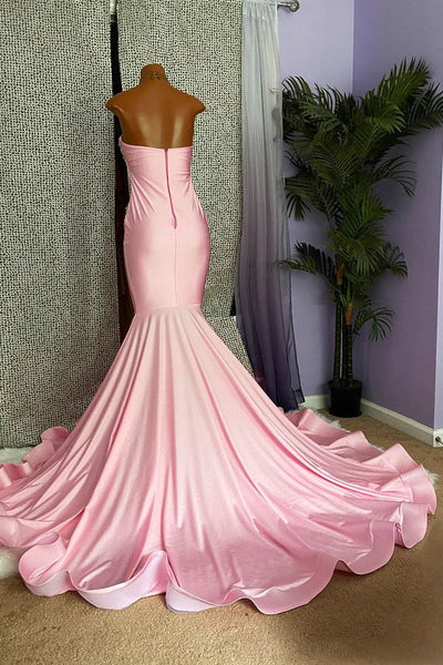 Pink Halter Sleeveless Mermaid Satin Prom Dresses with Rhinestones