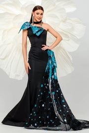 Black One-Shoulder Mermaid Satin Evening Dresses with Train