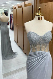 Elegant Sweetheart Sequined Strapless Mermaid Prom Dresses with Slit