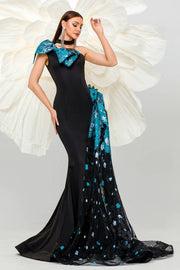 Black One-Shoulder Mermaid Satin Evening Dresses with Train