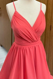 Chic Spaghetti Straps Sleeveless V-Neck Short A-Line Satin Homecoming Dresses