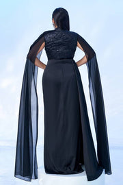 Black High Neck Mermaid Evening Dresses with Slit