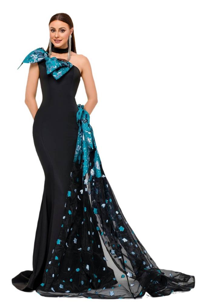 Black One-Shoulder Mermaid Satin Evening Dresses with Train