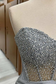 Elegant Sweetheart Sequined Strapless Mermaid Prom Dresses with Slit