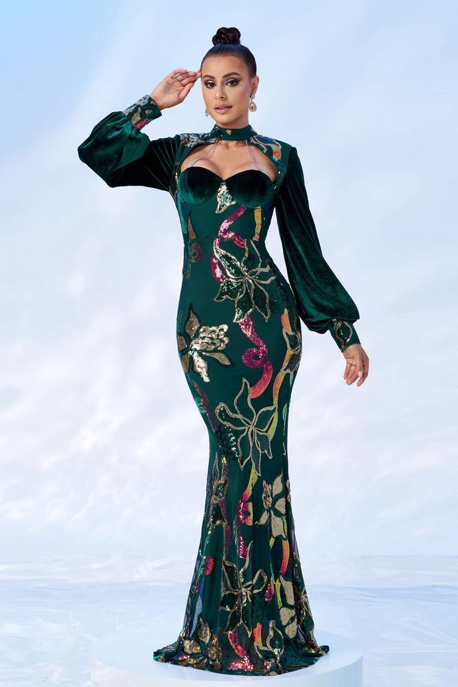 Sequined Mermaid Long Sleeves Evening Formal Dresses