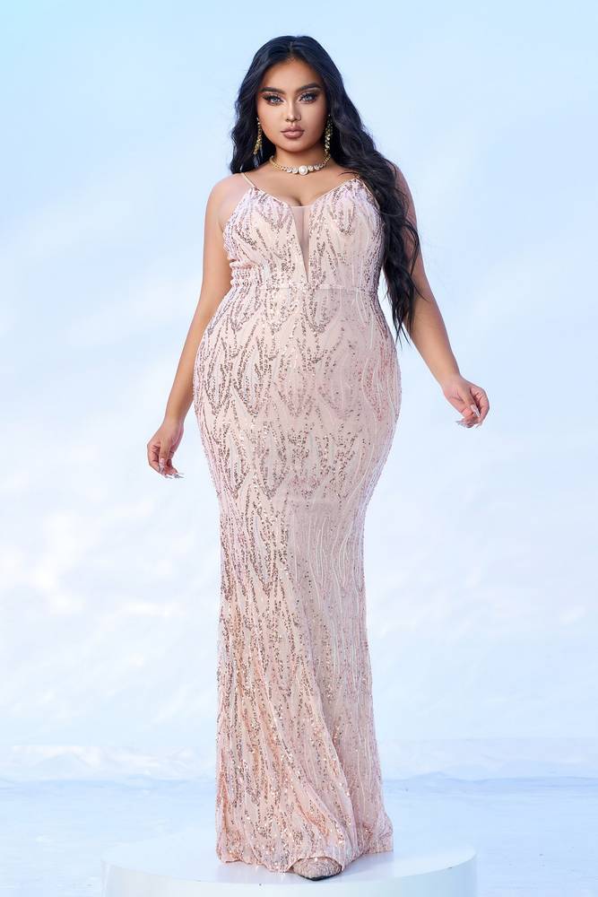 Plus Size Spaghetti Straps Mermaid Sequin Evening Dresses