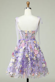 Lavender A-Line Short Tulle Lace Homecoming Dresses with Flowers