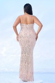 Plus Size Spaghetti Straps Mermaid Sequin Evening Dresses