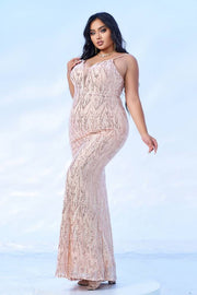 Plus Size Spaghetti Straps Mermaid Sequin Evening Dresses