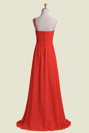 Red One-Shoulder A-Line Chiffon Long Bridesmaid Dresses