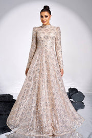 High Neck Long Sleeves A-Line Sequin Evening Dresses