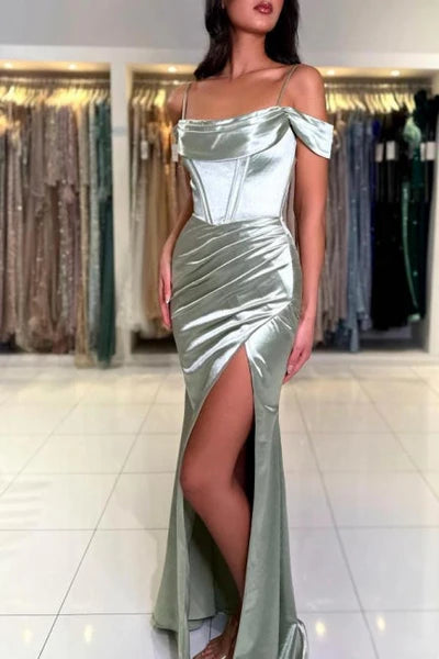 Chic Floor-Length Mermaid Off-The-Shoulder Formal Dresses with Slit