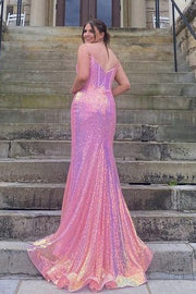 Glamorous Sheath Sleeveless Sequined Prom Dresses