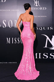Fuchsia Sequined Strapless Mermaid Evening Prom Dresses