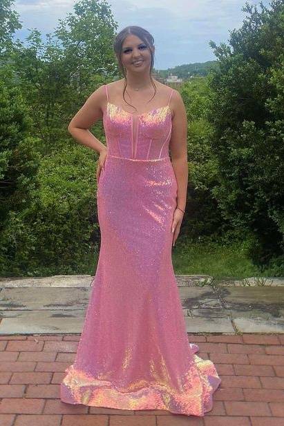 Glamorous Sheath Sleeveless Sequined Prom Dresses