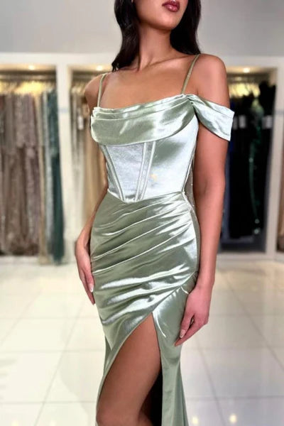 Chic Floor-Length Mermaid Off-The-Shoulder Formal Dresses with Slit