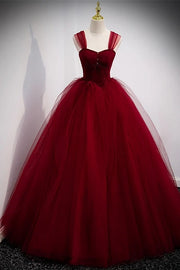 Burgundy Off-The-Shoulder A-Line Tulle Party Dresses