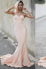 Pearl Pink Sweetheart Mermaid Stretch Satin Bridesmaid Dresses