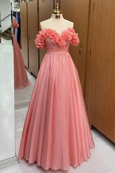 Exquisite Strapless Sweetheart Floor-Length A-Line Tulle Prom Dresses with Flowers