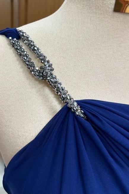 Exquisite One-Shoulder Floor-Length Spaghetti Straps A-Line Chiffon Prom Dresses