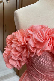 Exquisite Strapless Sweetheart Floor-Length A-Line Tulle Prom Dresses with Flowers