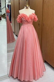 Exquisite Strapless Sweetheart Floor-Length A-Line Tulle Prom Dresses with Flowers