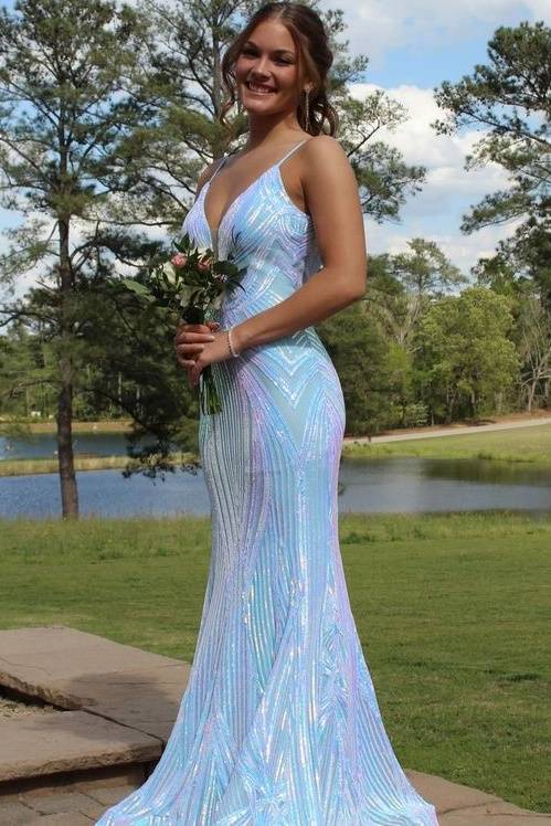 Glamorous Sequined Sleeveless Mermaid Long Formal Dresses