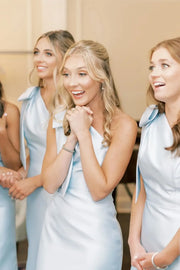 Blue One-Shoulder Floor-Length Mermaid Bridesmaid Dresses