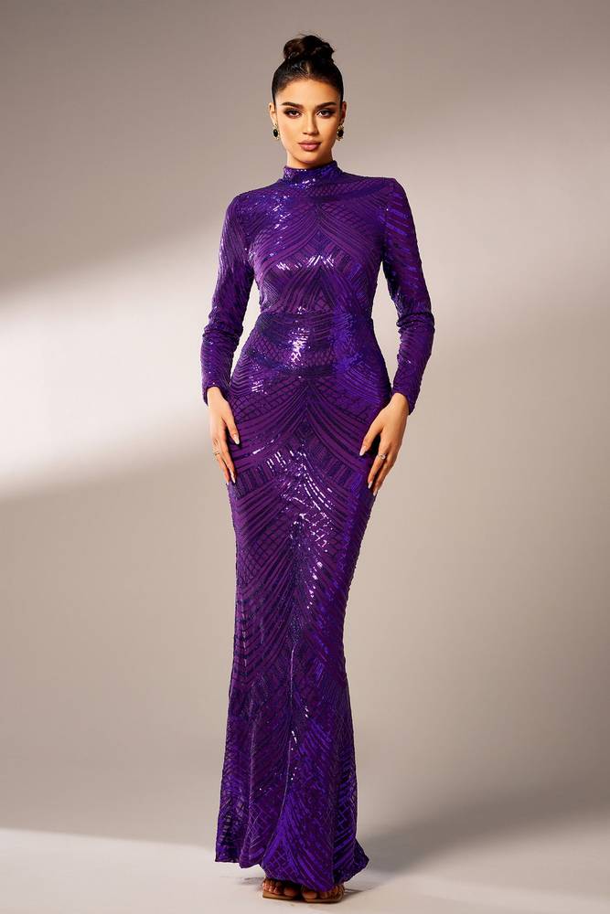 Regency High Neck Mermaid Sequin Evening Dresses with Sweep Train