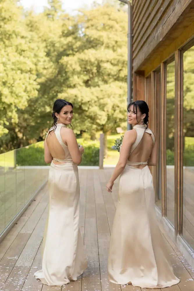 Elegant High Neck Backless Mermaid Bridesmaid Dresses with Slit