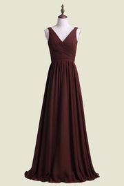 Cabernet V-Neck Sleeveless A-Line Chiffon Long Bridesmaid Dresses